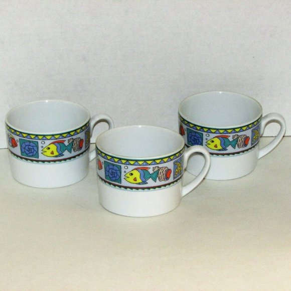 3 Studio Nova Beach Party Coffee Cups Y0289 Fish Cottage Decor Replacement China - Picture 10 of 13